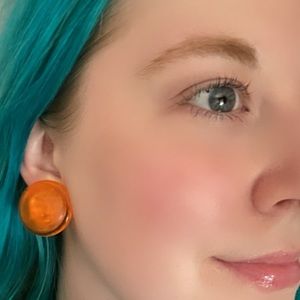 Orange Transparent Round Button Clip On Earrings West Germany